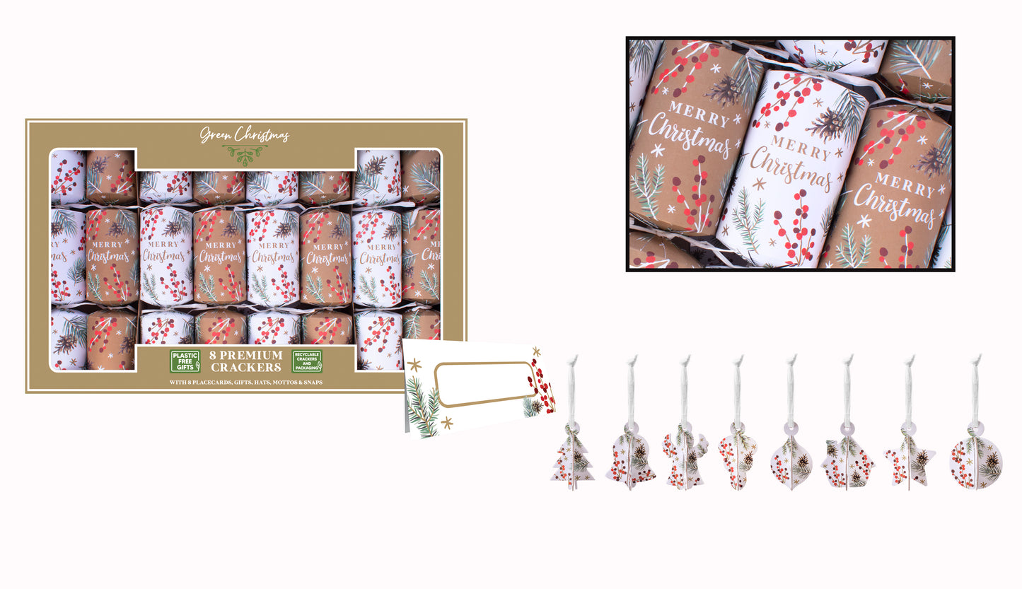 Premium Eco Berry 12.5" Christmas Crackers Per 8